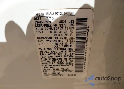 2013 Nissan Rogue Sv from USA, damaged, VIN JN8AS5MV6DW654879